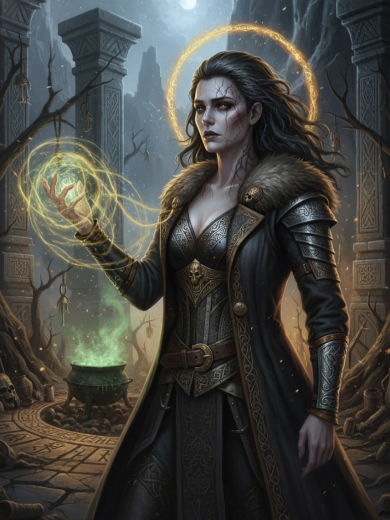 Hela, the death-queen, standing before the dishonored dead